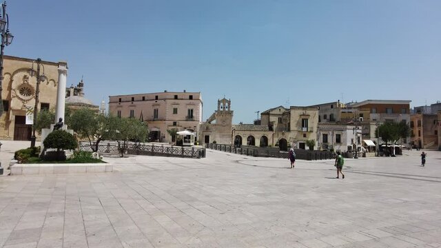 Matera city center on a sunny summer day., In the region of Basilicata, in Southern Italy. July-28-2021
