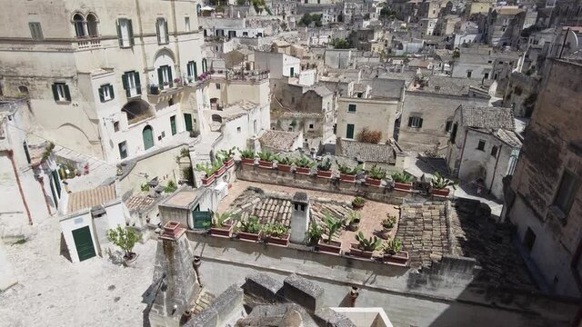 Panoramic view of the "Sassi district" in Matera, in the region of Basilicata, in Southern Italy.