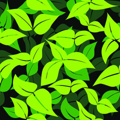 seamless pattern of lush green foliage for wallpaper, interior and exterior wall prints as well as prints on fabrics, packaging, clothing, covers, ceramics in an ecological, natural style