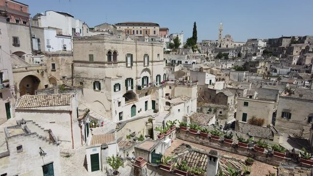 Panoramic view of the "Sassi district" in Matera, in the region of Basilicata, in Southern Italy.