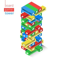 Isometric Tower Made With Colored Cubes. Board Game, Made In Vectors