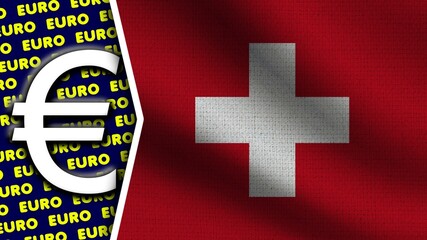 Switzerland Realistic Wavy Flag, Euro Logo and Titles, Circle Neon Effect Fabric Texture 3D Illustration