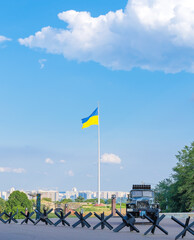 Ukraine flag on blue sky background
