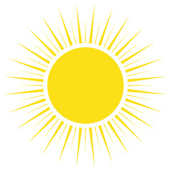 Yellow sun. Symbol of hot weather day, summer holiday or new life. Simple flat vector silhouette