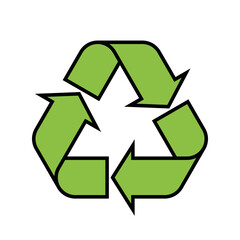 Universal Recycling Symbol. Theme of low or zero waste, clear energy, natural resources conservation, natural ecosystems protection or ecological sustainability of the planet. Green flat vector symbol
