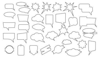 Speech bubbles line icons. Hand drawn simple speech bubble symbol. Vector Illustration