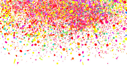 Fototapeta na wymiar Wallpaper with multicolored confetti on white. Pattern for design. Background with glitters. Print for polygraphy, posters, banners and textiles. Greeting cards. Explosion. Firework