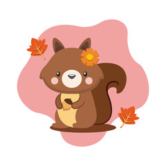 kawaii cartoon of a chipmunk with an acorn