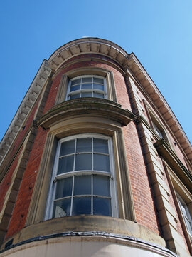 close up of a typical old classical style 19th century commercial building in rochdale town centre