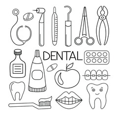 Dentist tools line icon, vector. Dental services outline sign, concept symbol. Vector illustration isolated on white.