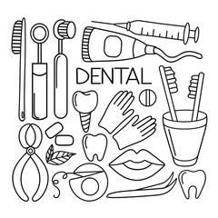 Dentist tools line icon, vector. Dentist tools outline sign, concept symbol. Vector illustration isolated on white.