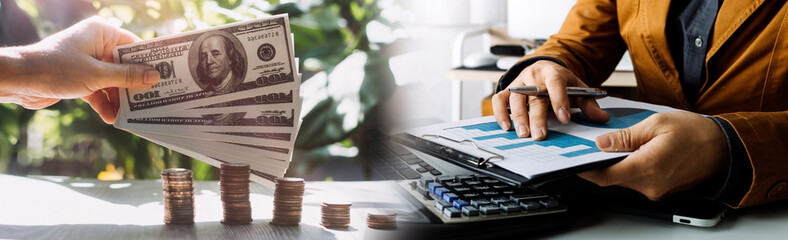 stacking money coins and a house model.save and investment for buy house concept .for the...