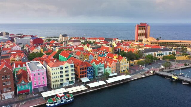 Aerial view above Willemstad, capital of Curacao, the Caribbean