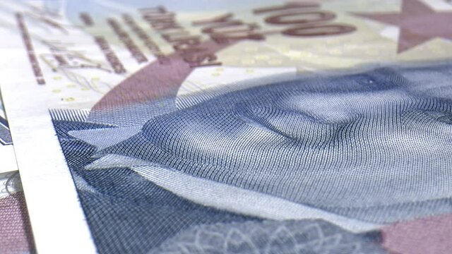 close-up Turkish 100 liras banknotes.