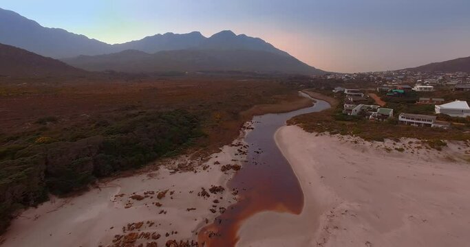 Aerial Following Estuary, Pringle Bay, South Africa