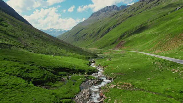Amazing scenery at Timmelsjoch high alpine road called Passo Rombo in Austria - travel photography by drone