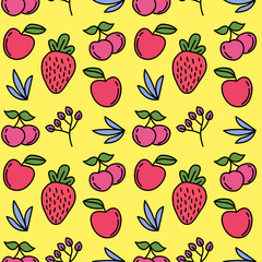 fresh red fruit seamless vector background