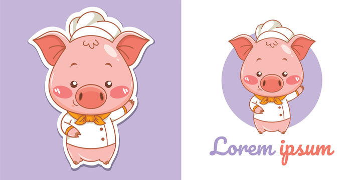 Cute Pig Chef Cartoon Character Mascot