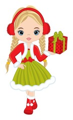  Beautiful Young Girl Holding Christmas Gift Box