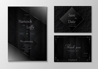  Elegant wedding invitation card template design luxury dark background with black and silver