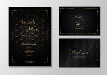    Elegant wedding invitation card template design luxury dark background with black and gold