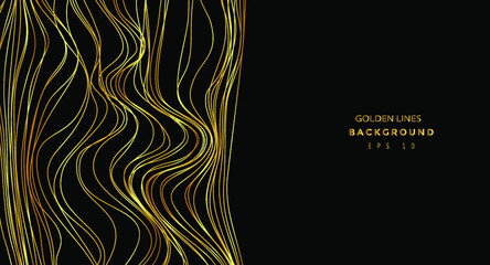 Golden chaotic lines background. Hand drawn lines. Tangled chaotic pattern. Vector illustration.