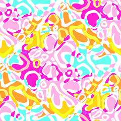 Fototapeta na wymiar Seamless vector pattern with abstract modern doodles. Bright summer print. Trendy colorful background. Vintage geometric doodles.
