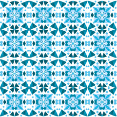 Azulejo watercolor seamless pattern. Traditional Portuguese ceramic tiles. Hand drawn abstract background. Watercolor artwork for textile, wallpaper, print, swimwear design. Blue azulejo pattern.