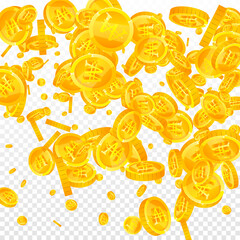 Korean won coins falling. Extra scattered WON coins. Korea money. Powerful jackpot, wealth or success concept. Vector illustration.