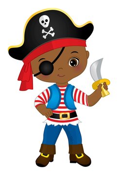 Black Pirate Wearing Eye Patch and Hat with Skull