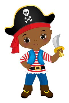 Cute Little Black Pirate Wearing Hat with Skull