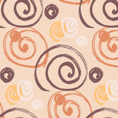 Vector pattern of spirals. Calligraphic style. Brush strokes. Ink style. Brown and orange. Doodle. Hand drawing. Minimalism