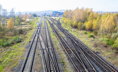 Obraz premium Railway. rails and sleepers at the depot. empty road without wagons. Sort Facility