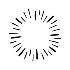 Line doodle ray, sparkle, sunburst. Hand drawn sketch style sunshine, starburst. Vector illustration.