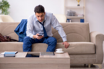 Young businessman employee waiting for business meeting