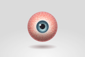Reddened human eyeball with many distinct blood vessels