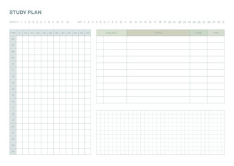 Note, scheduler, diary, calendar planner document template illustration. Study plan form.