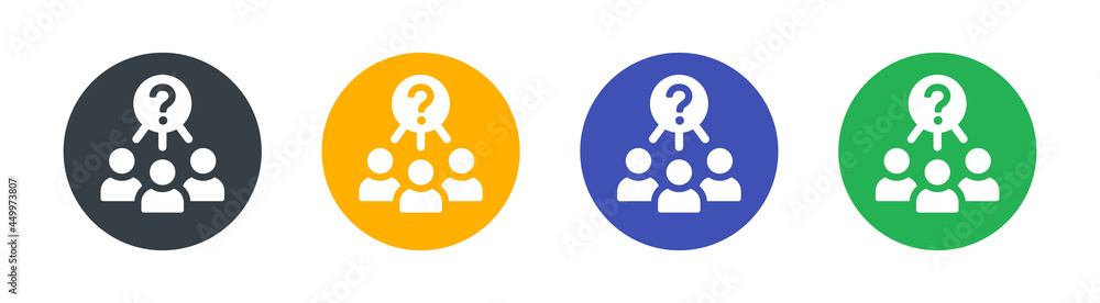 Poster group of people with question icon. symbol of group survey icon sign.