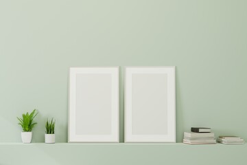 Blank picture frame mockup the wall. living room design. 3d rendering.