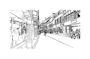 Building view with landmark of Halle is a city in central Germany. Hand drawn sketch illustration in vector.