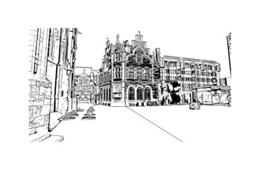 Obraz premium Building view with landmark of Halle is a city in central Germany. Hand drawn sketch illustration in vector.