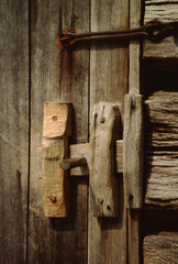 Old Log Barn with Wooden Door Latch, North Carolina