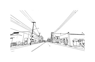 Fototapeta premium Building view with landmark of Hamilton is the capital city of Bermuda. Hand drawn sketch illustration in vector.
