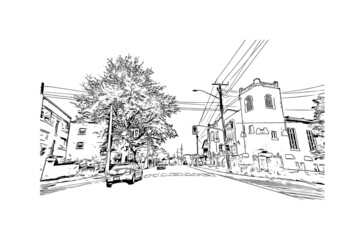 Building view with landmark of Hamilton is the capital city of Bermuda. Hand drawn sketch illustration in vector.