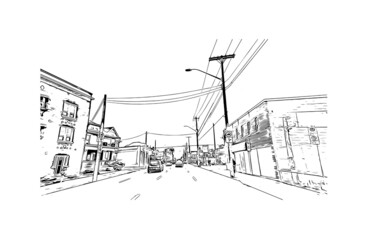 Obraz premium Building view with landmark of Hamilton is the capital city of Bermuda. Hand drawn sketch illustration in vector.