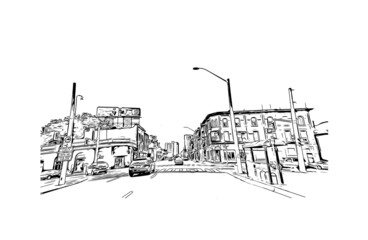 Building view with landmark of Hamilton is the capital city of Bermuda. Hand drawn sketch illustration in vector.