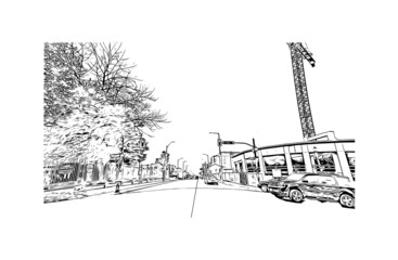 Building view with landmark of Hamilton is the capital city of Bermuda. Hand drawn sketch illustration in vector.