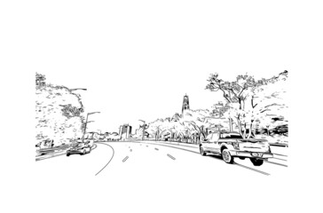 Building view with landmark of Hamilton is the capital city of Bermuda. Hand drawn sketch illustration in vector.