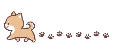 歩く柴犬と足跡のライン