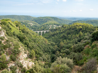 view on the hills and viaduct in the French Riviera back country
